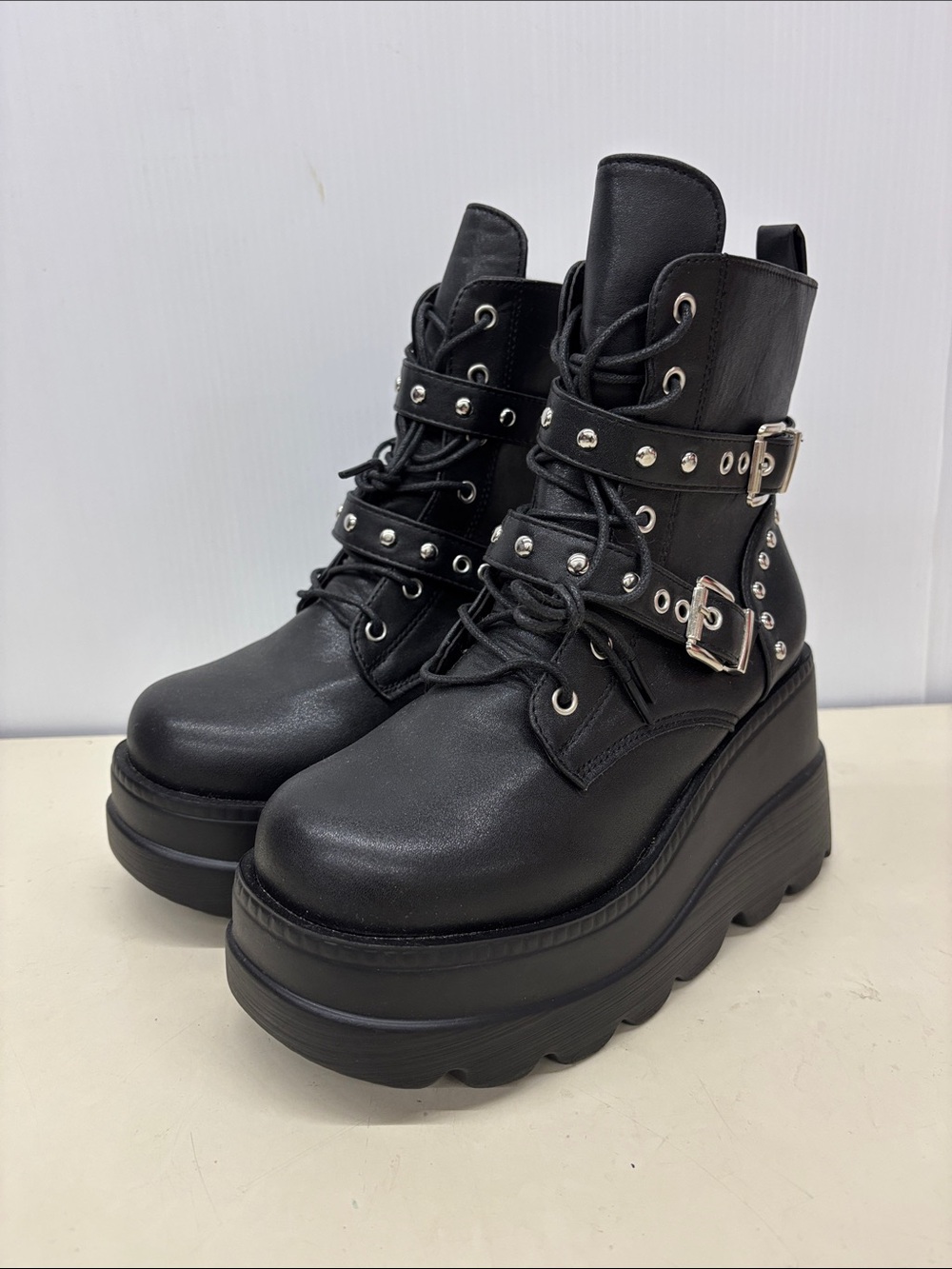 SHEIN Black Studded Platform Combat Boots